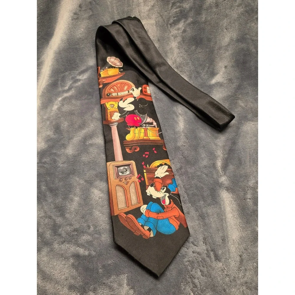 Vintage Mickey Unlimited Disney Tie Mickey Mouse Goofy Radio Gramophone Black